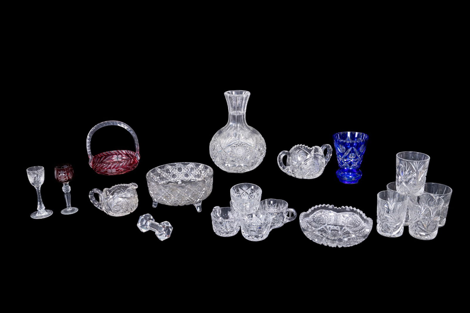 Cut Crystal and Colored Glass Tableware (1 of 12)