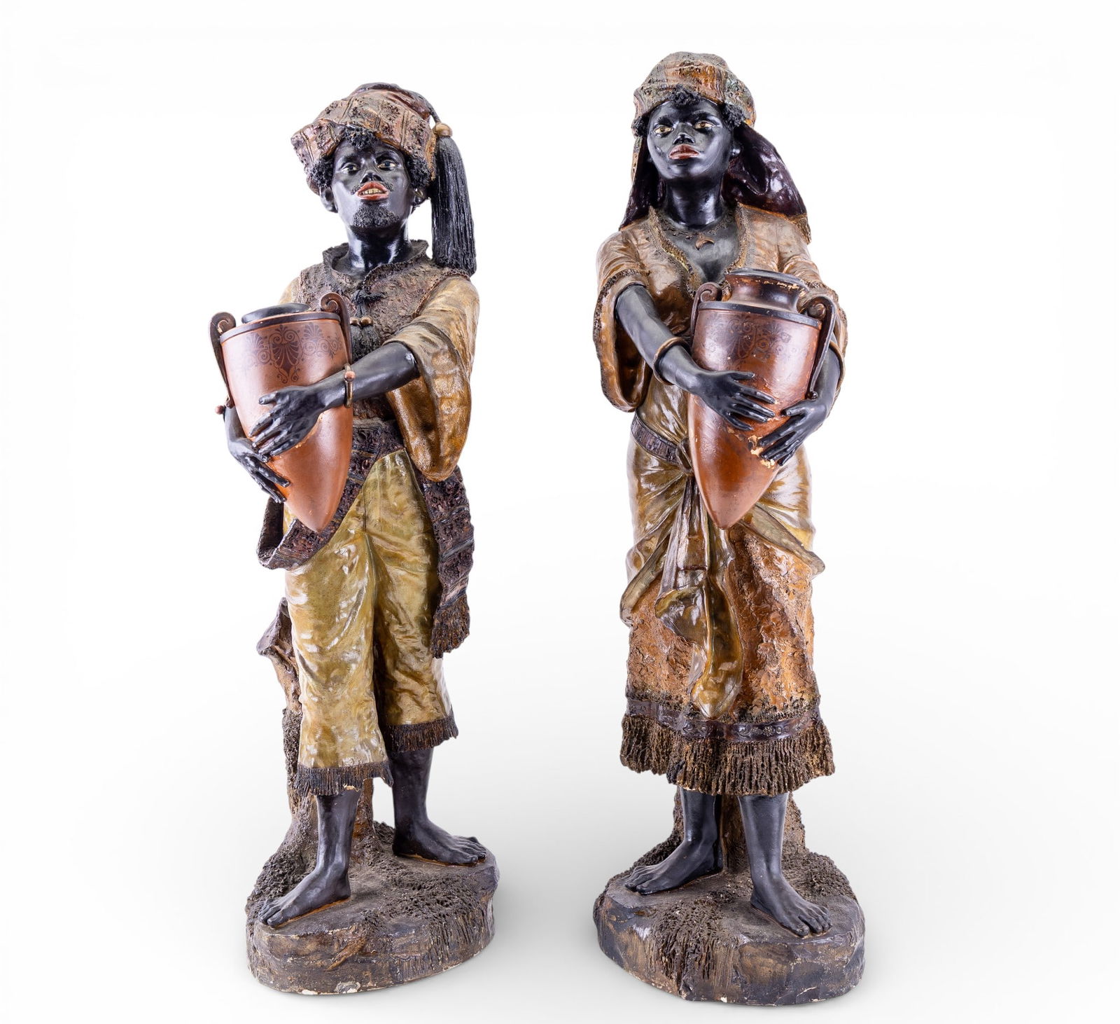 Pair of 19C Terracotta Blackamoor Figural Statues (1 of 11)