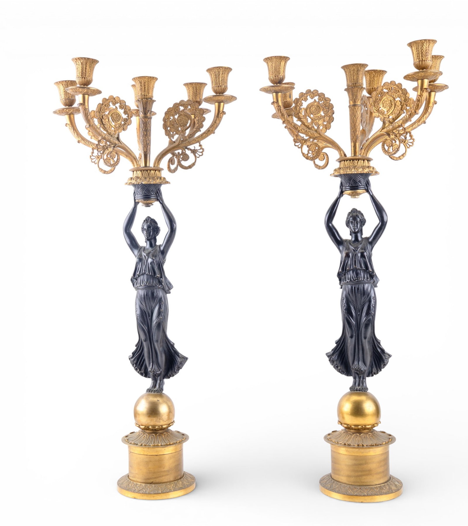 Pair of French Empire Bronze 5-Arm Candelabras (1 of 5)