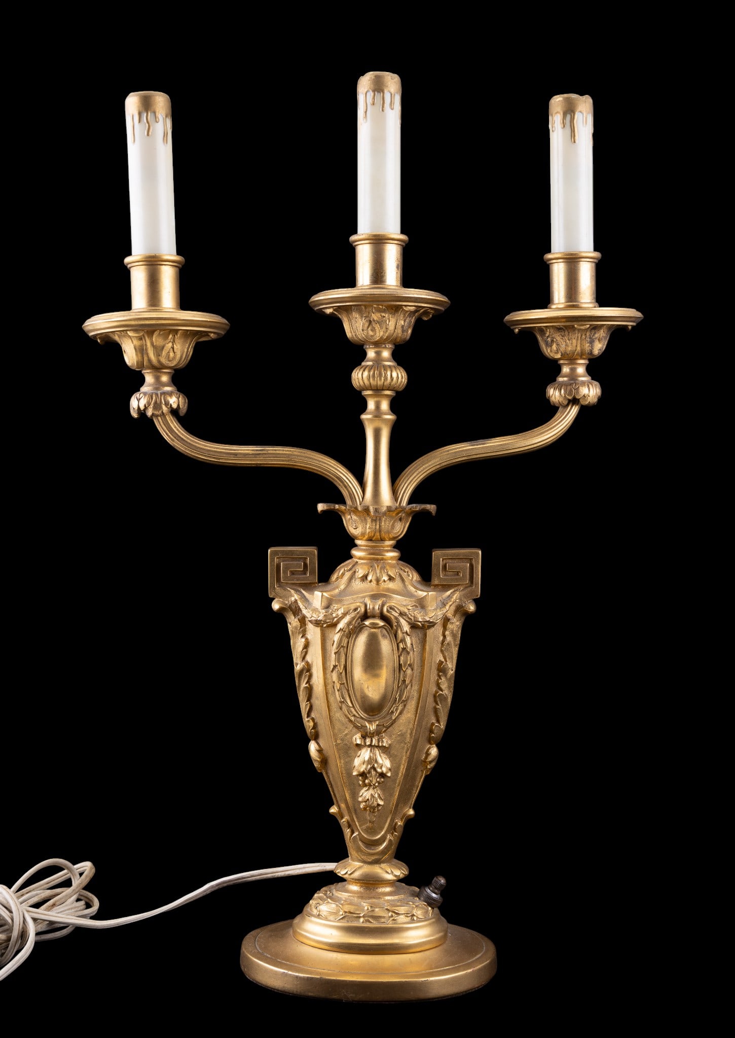 Antique Electrified Bronze 3-Light Candelabra Lamp (1 of 8)