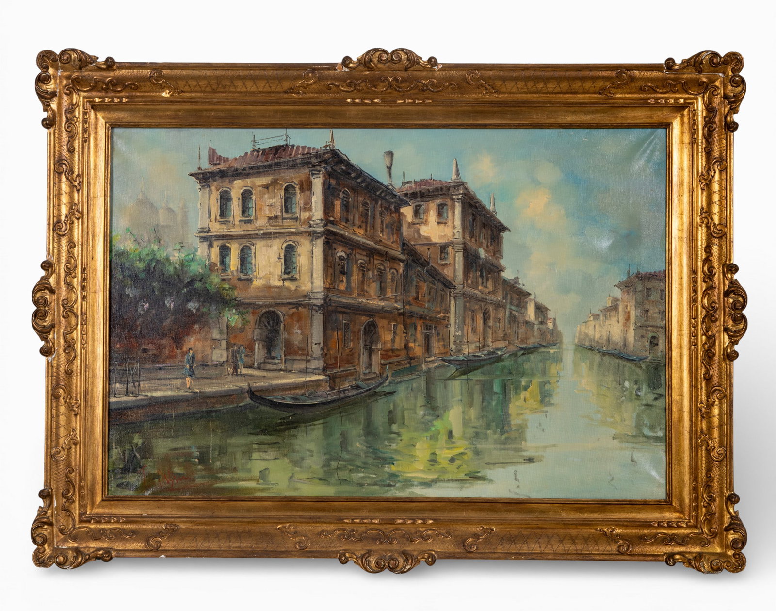 Signed European Canal Scene, Oil on Canvas (1 of 8)