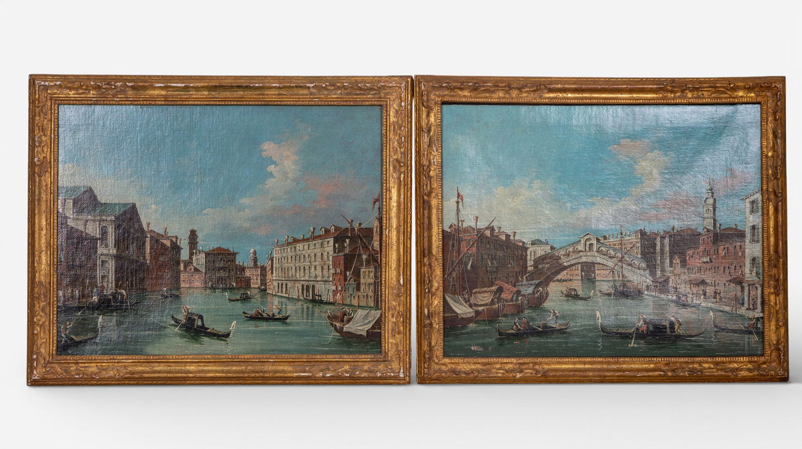 Antique Oils on Canvas Pair, Venice, Gilt Frame (1 of 14)