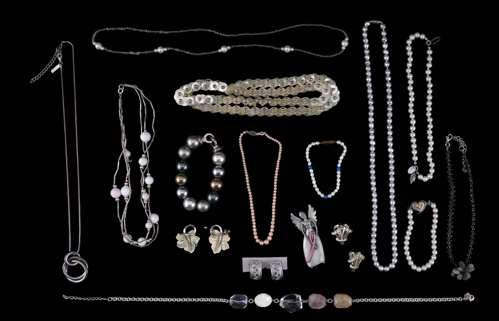 Pearl, Faux, Pearl, Glass Bead Jewelry & more: Includes a 24" long oblong pearl necklace with twist clasp, vintage small pink pearl necklace, small vintage pearl bracelet with blue beads, Carolee faux pearl bead bracelet, glass bead jewelry, costu