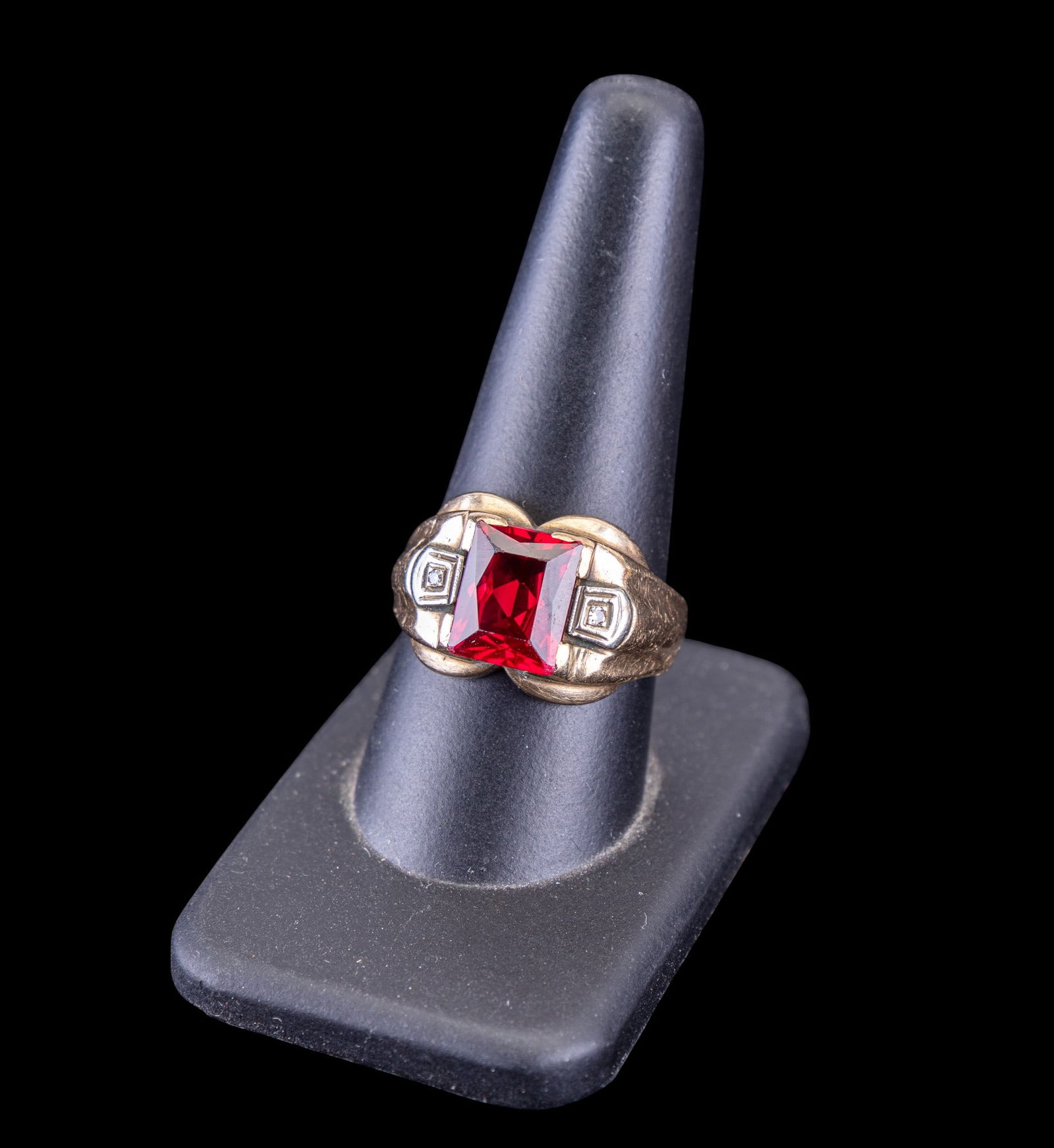 Mens 10k Gold Ruby Ring + Class Ring - 3