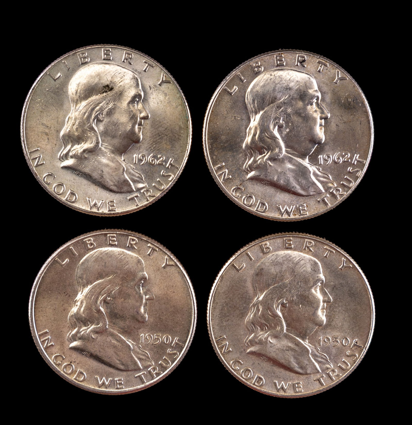 4 Franklin Silver Half Dollar Coins c1950-63 (1 of 2)