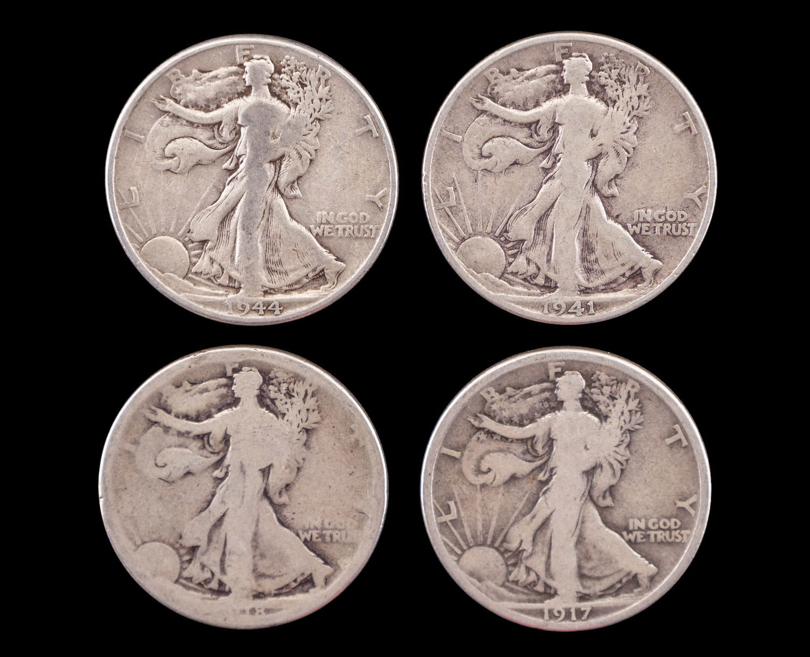 4 Walking Liberty Silver Half Dollars c1917-44 (1 of 2)
