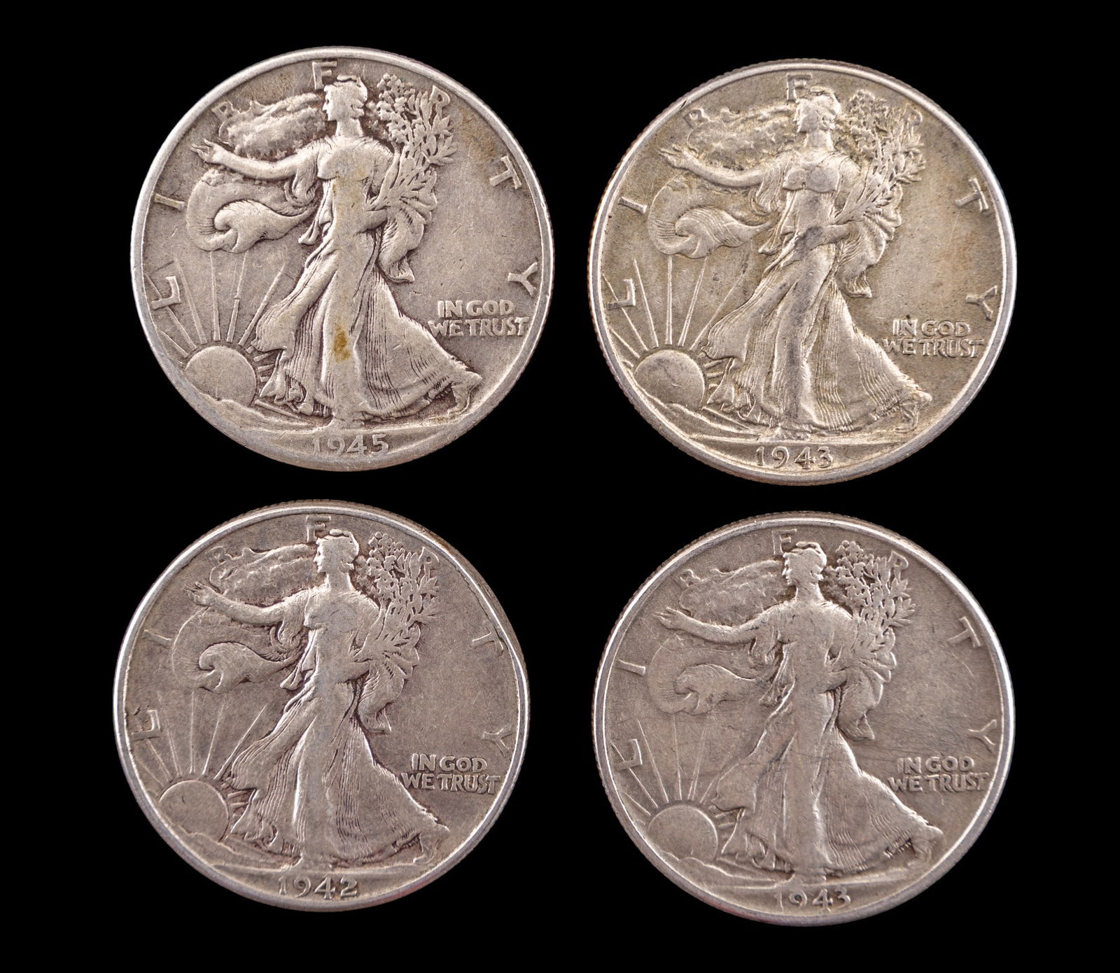 4 Walking Liberty Silver Half Dollars c1942-45 (1 of 2)