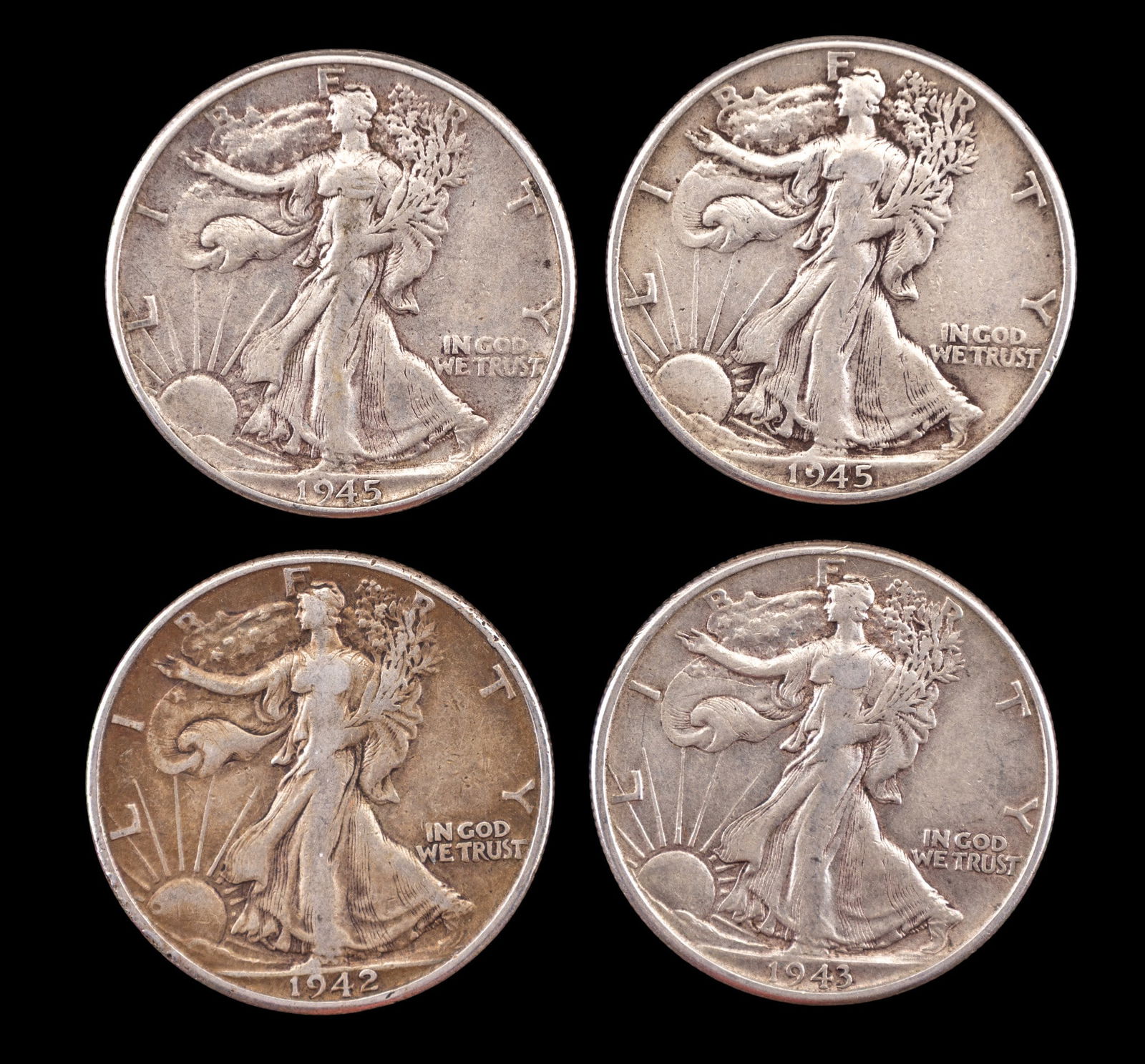 4 Walking Liberty Silver Half Dollars c1943-1945 (1 of 2)