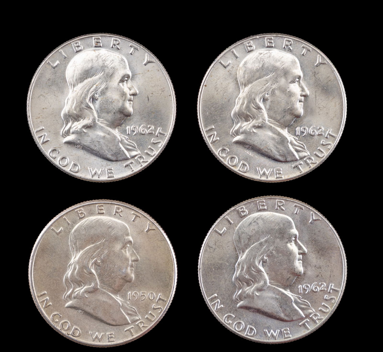 4 Franklin Silver Half Dollars (1950, 1962) (1 of 2)
