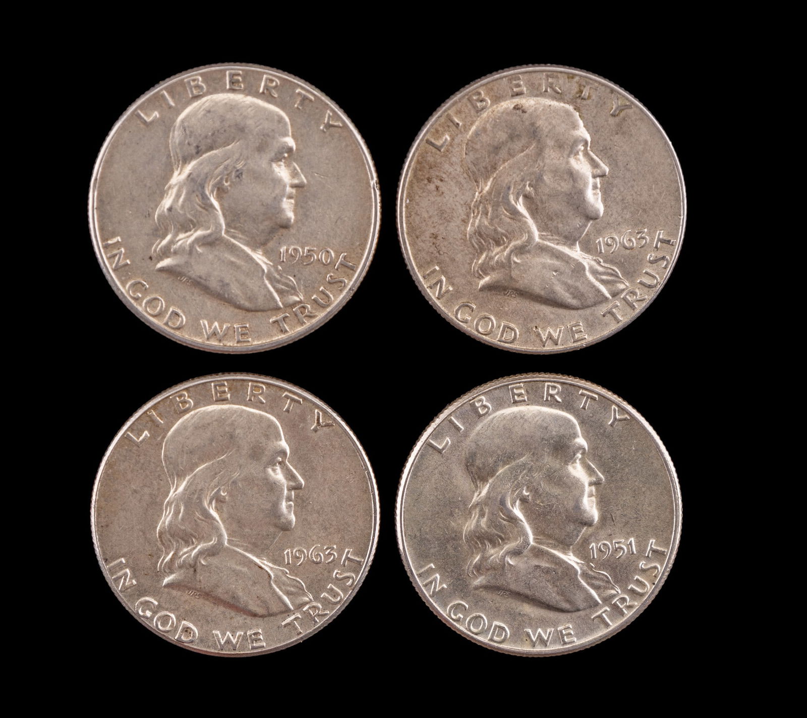 4 Franklin Silver Half Dollars c1950-63 (1 of 2)