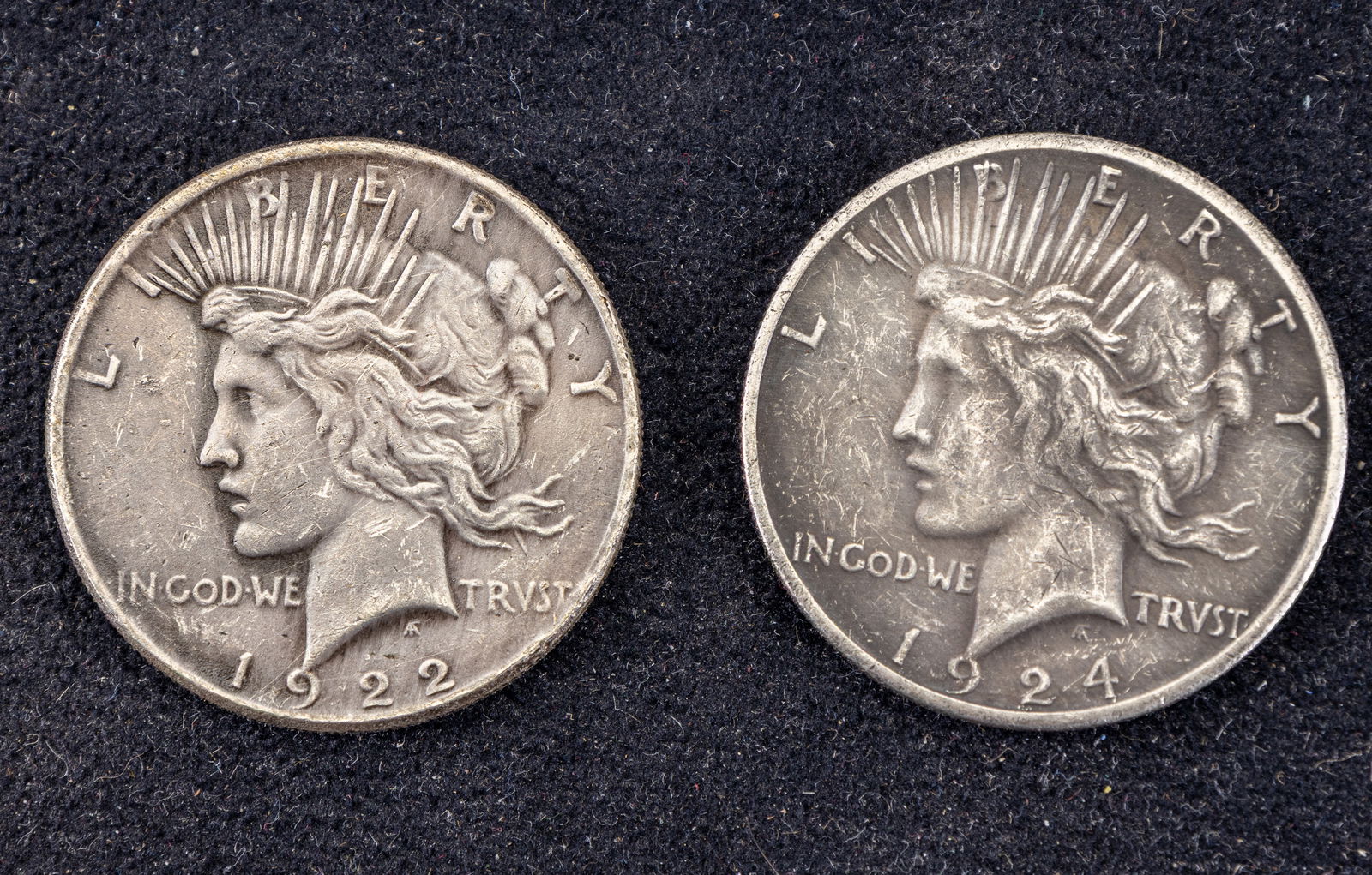1922 & 1924 Peace Silver Dollars (1 of 2)