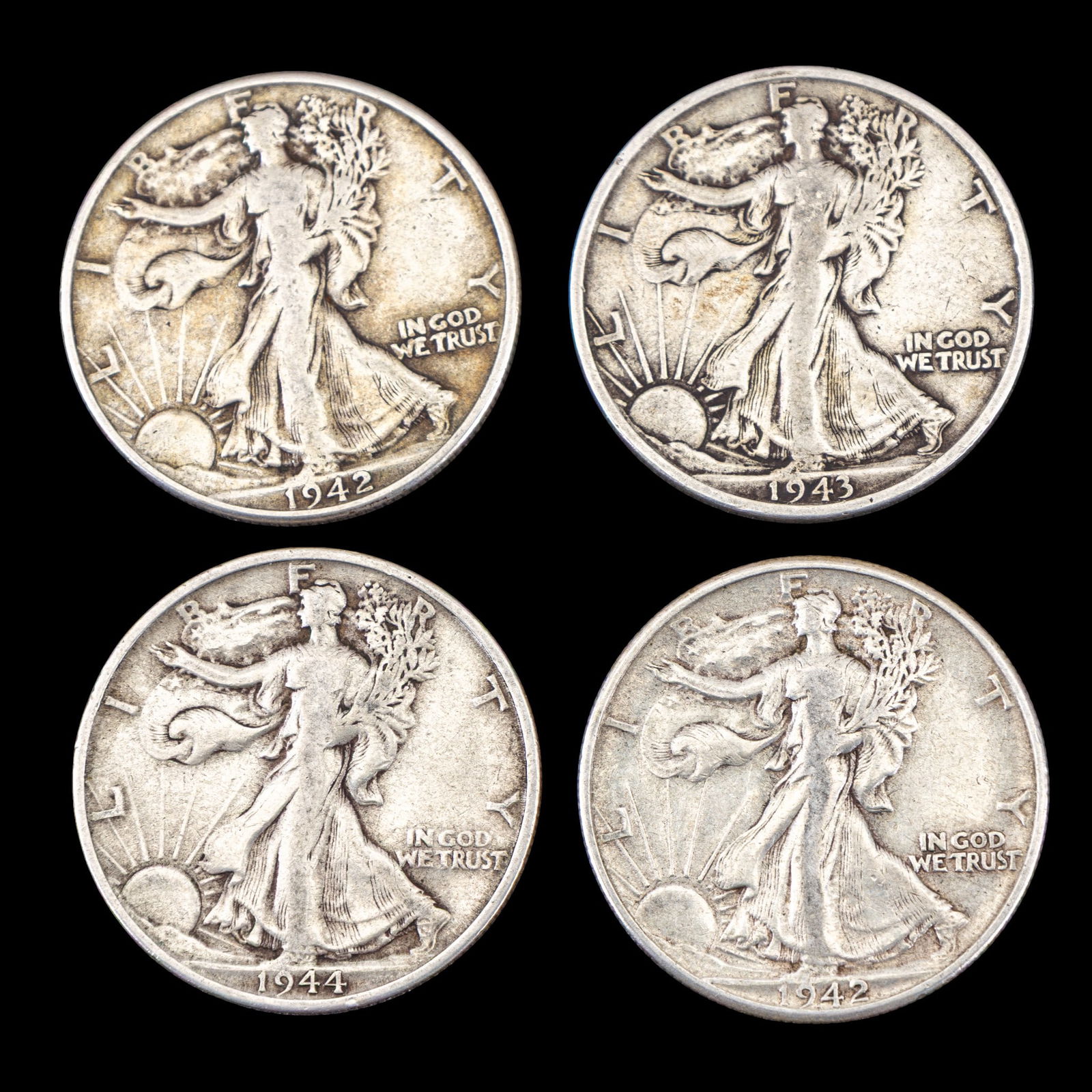 Four Walking Liberty Half Dollars, 1942-1944 (1 of 2)