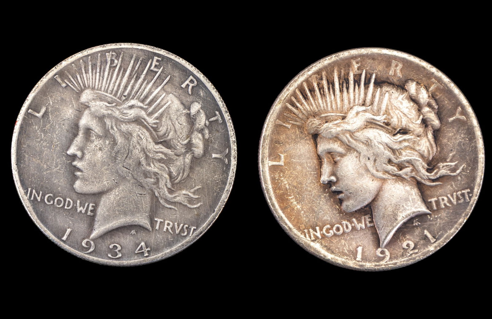 1921 & 1934 Peace Silver Dollars (1 of 2)