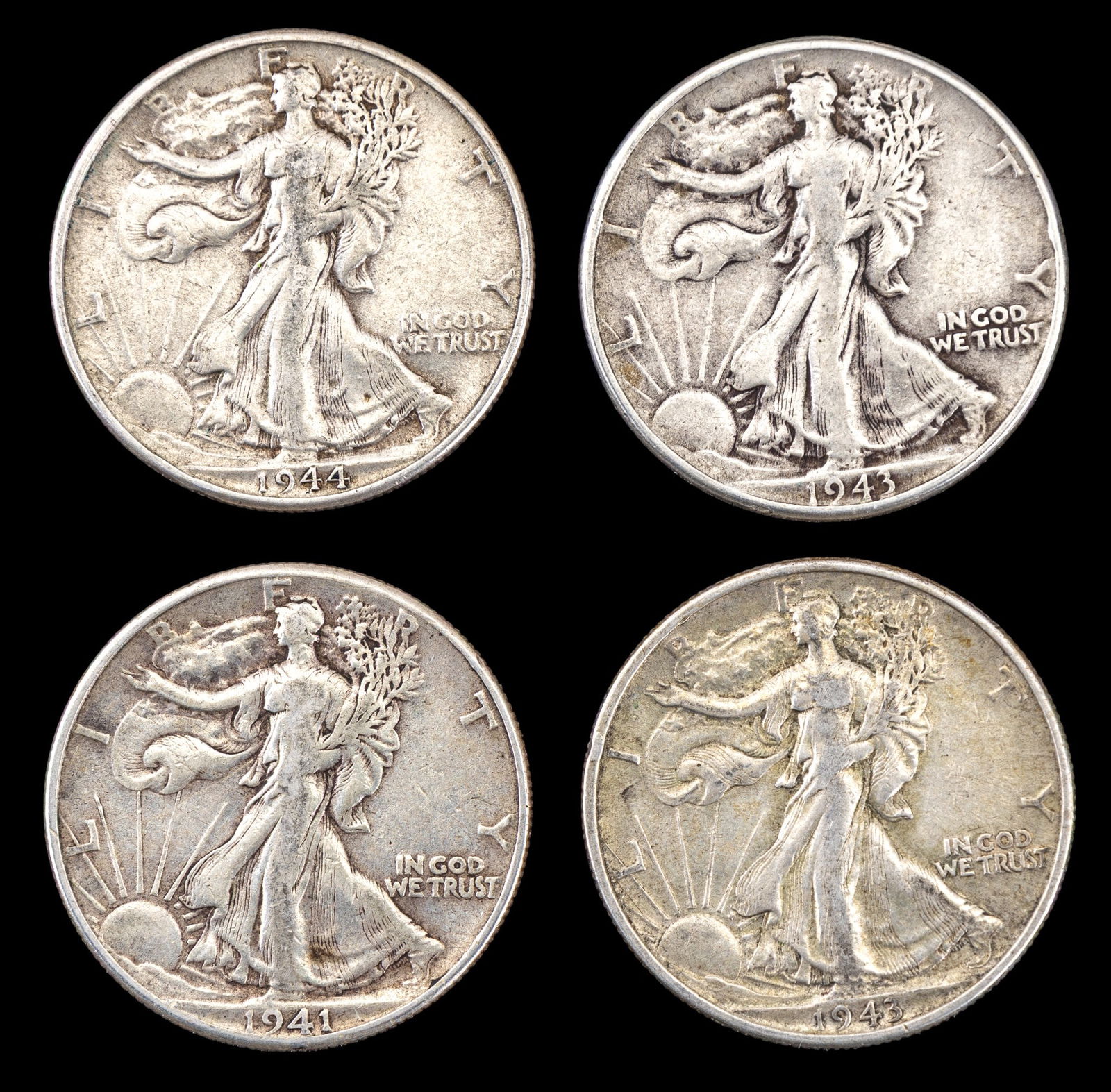 Four Walking Liberty Half Dollars (1941-1944) (1 of 2)