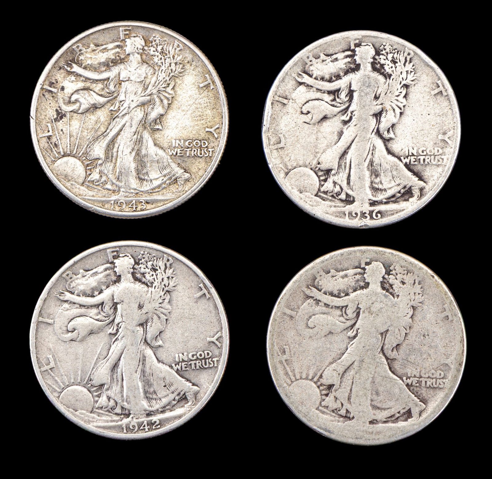 Four Walking Liberty Half Dollars (1 of 2)
