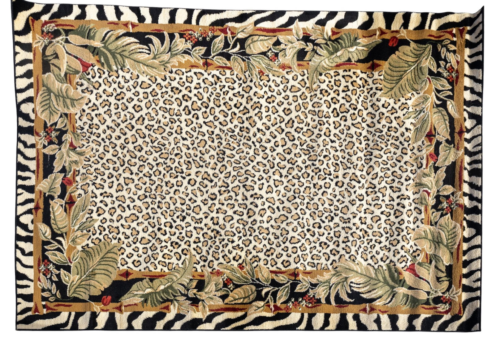 Jungle Theme / Wildlife Print Rug: Unique loom jungle wildlife area rug. Measures approx. 9' L x 6'1' W.