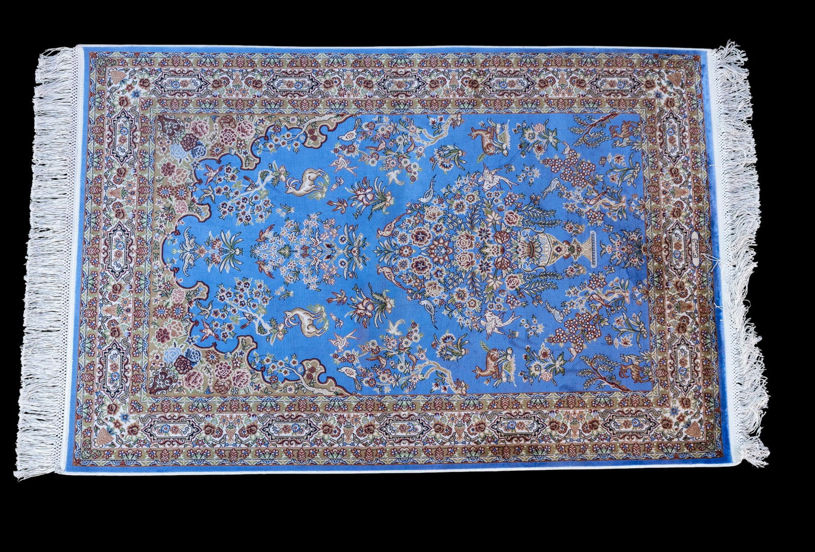 New Turkish Bamboo Silk Rug: New Turkish bamboo silk rug with hanging light / chandelier motif measuring approx. 4' L x 2' 7" W.