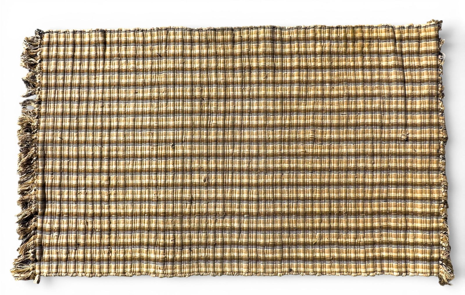 Hand-Woven Striped Cotton Rug/Placemat: Hand-woven striped cotton rug / place mat. Measures approx. 5' L x 3' 1" W.