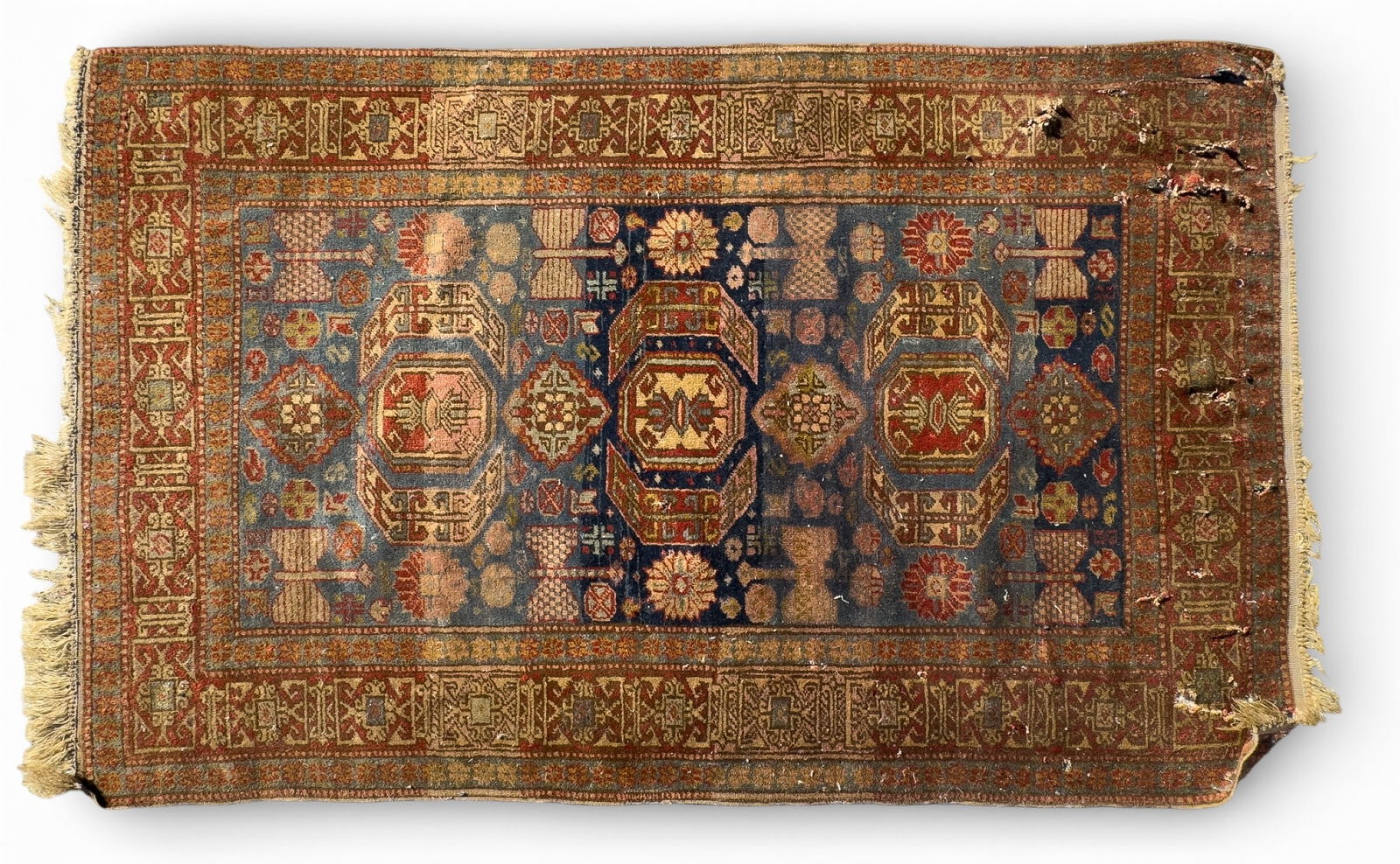 Antique Kazak Rug ~ 3'x5': Antique Caucasian / Kazak area rug. Measures approx. 3'4" x 5'3". Some loss.