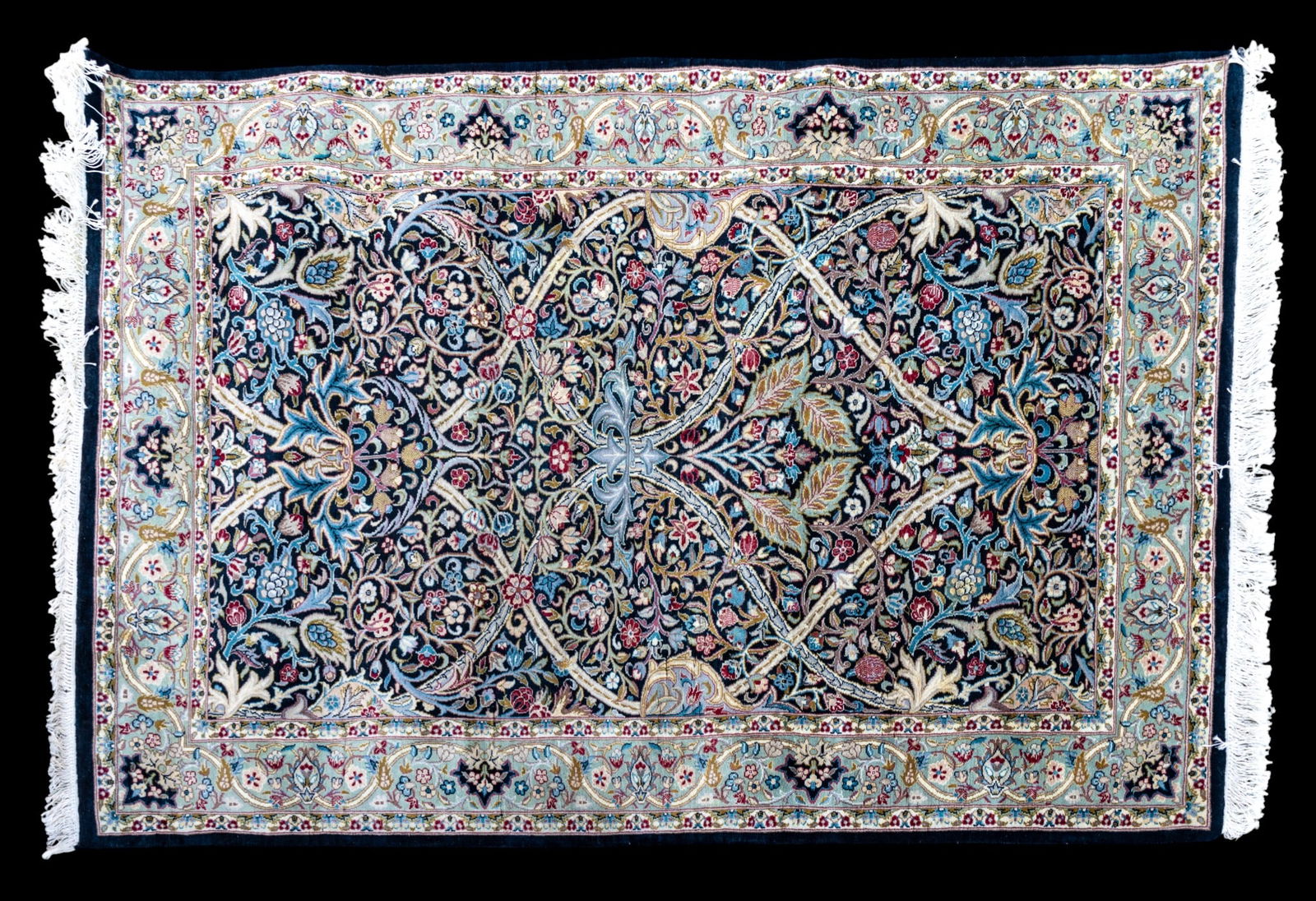 Silk Persian Area Rug: Persian silk area rug with red, green, blue, and yellow hues and floral decoration. Measures approx. 4' x 6'.