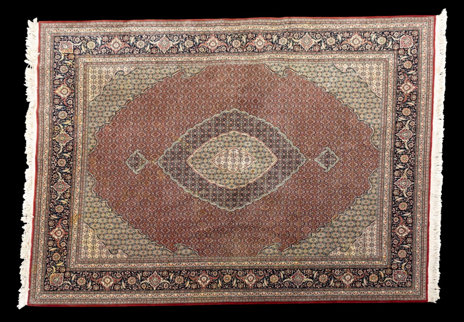Persian Tabriz Area Rug: Persian Tabriz area rug with red, green, cream, pink, and blue hues and foliate motifs. Measures approx. 8' x 10'.