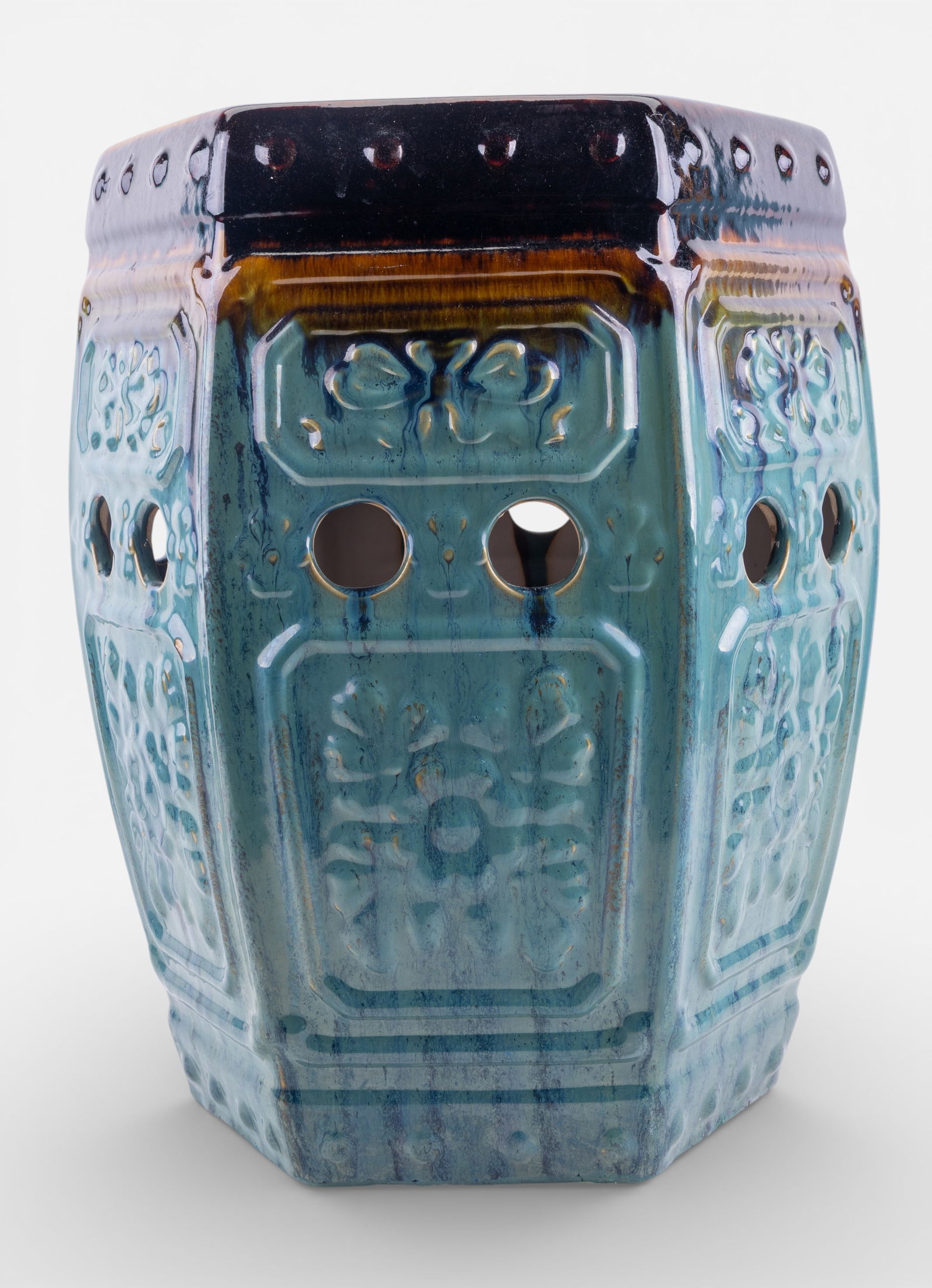 Glazed Ceramic Hexagonal Garden Stool - 2