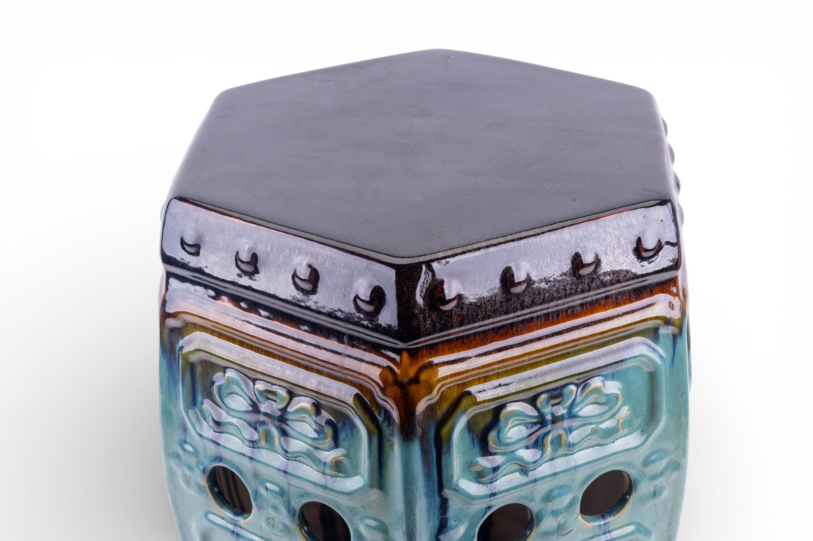 Glazed Ceramic Hexagonal Garden Stool - 5