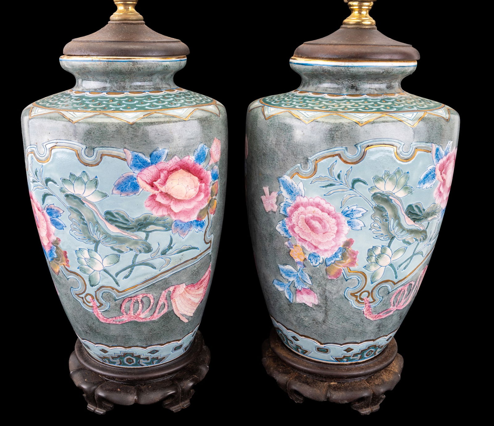 Pair, Asian Style Porcelain Lidded Vases / Lamps (1 of 12)