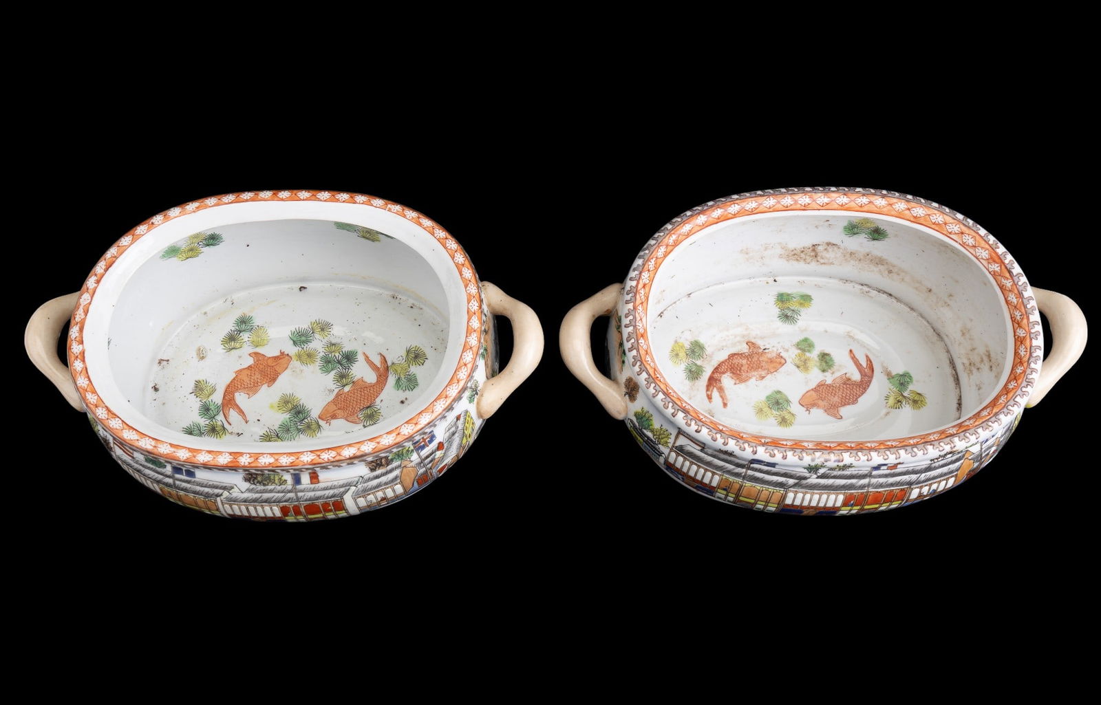 Pair, Chinese Export Handled Porcelain Planters (1 of 10)