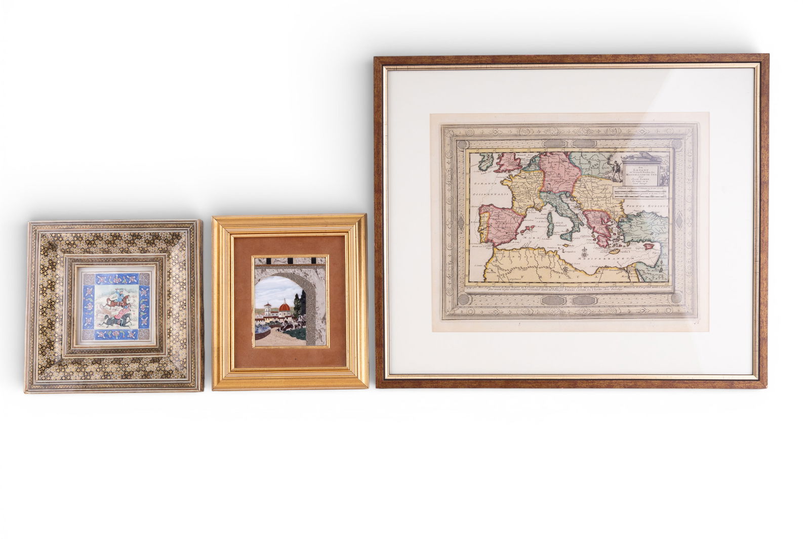 3 Framed Piece of Art w/ Map, Oriental Scenes (1 of 18)