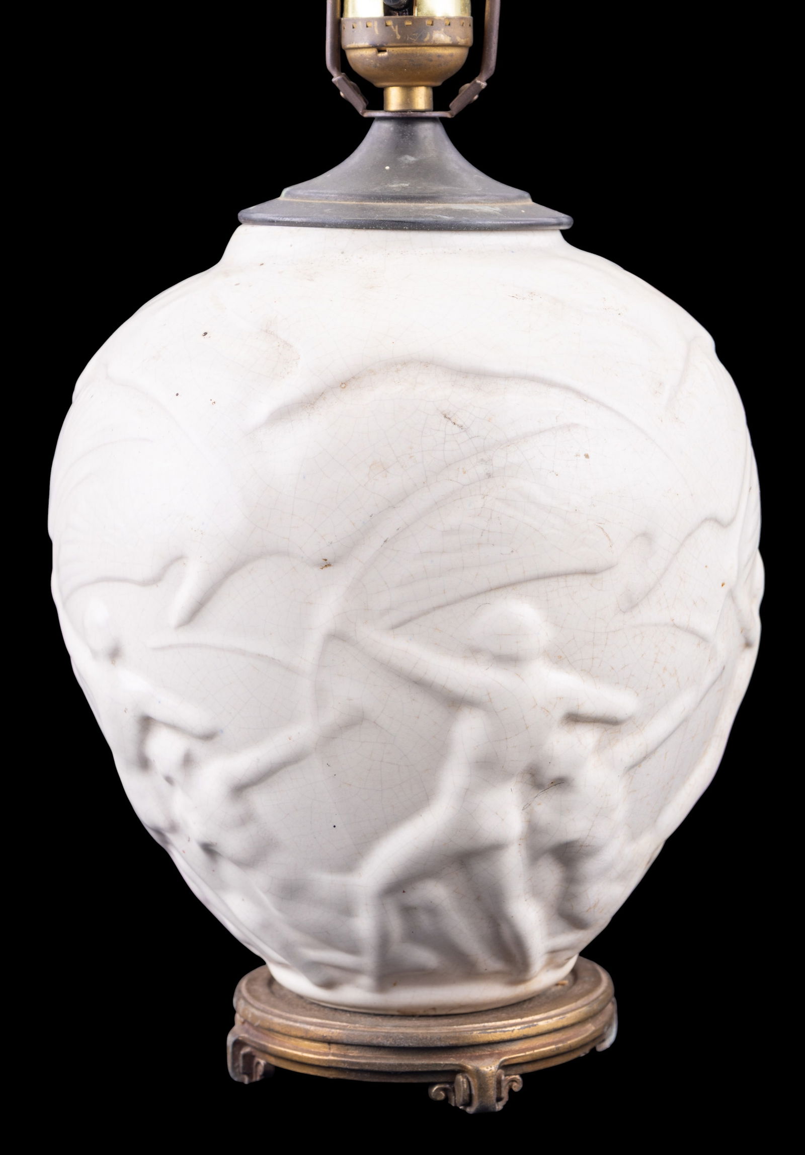 Mid-Century White Relief Ceramic Lamp (1 of 11)