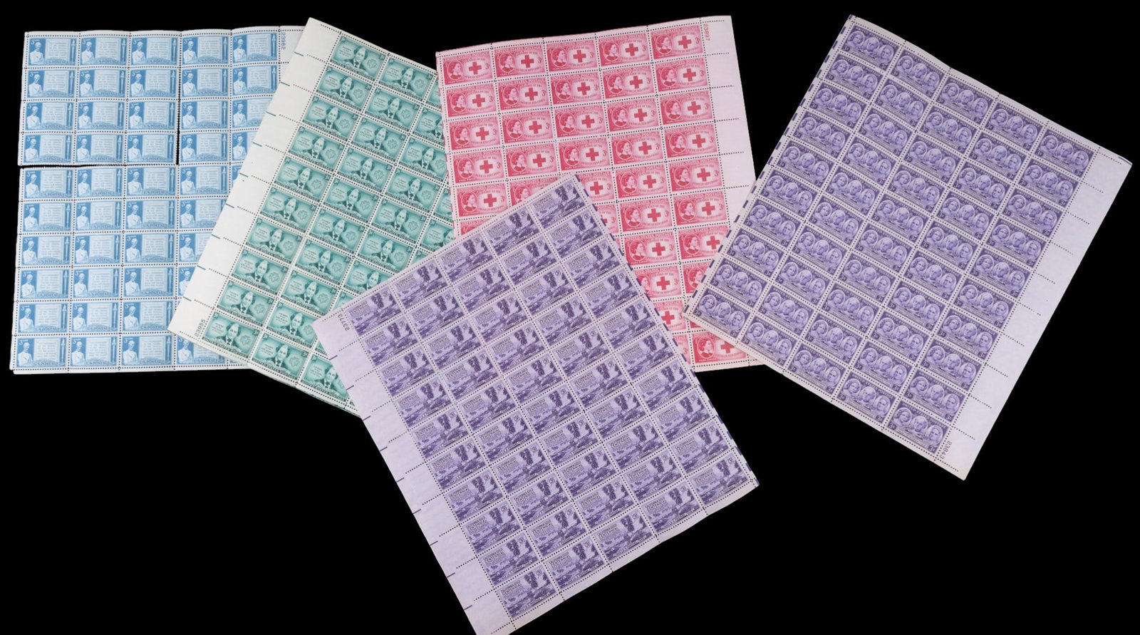 Five Full Sheets of 1948 U.S. 3-Cent Stamps (1 of 12)