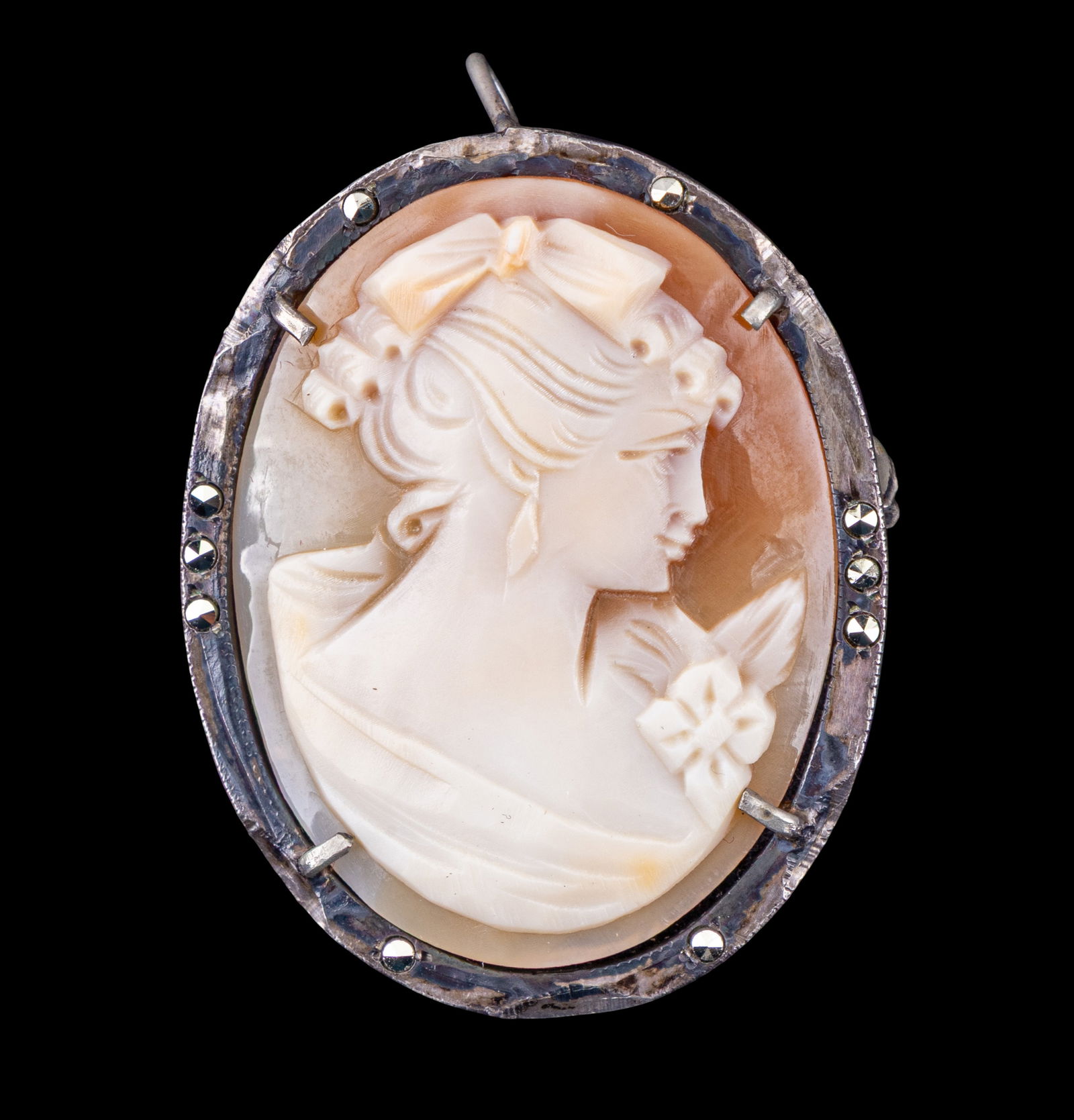 Victorian 800 Silver Cameo Brooch (1 of 2)