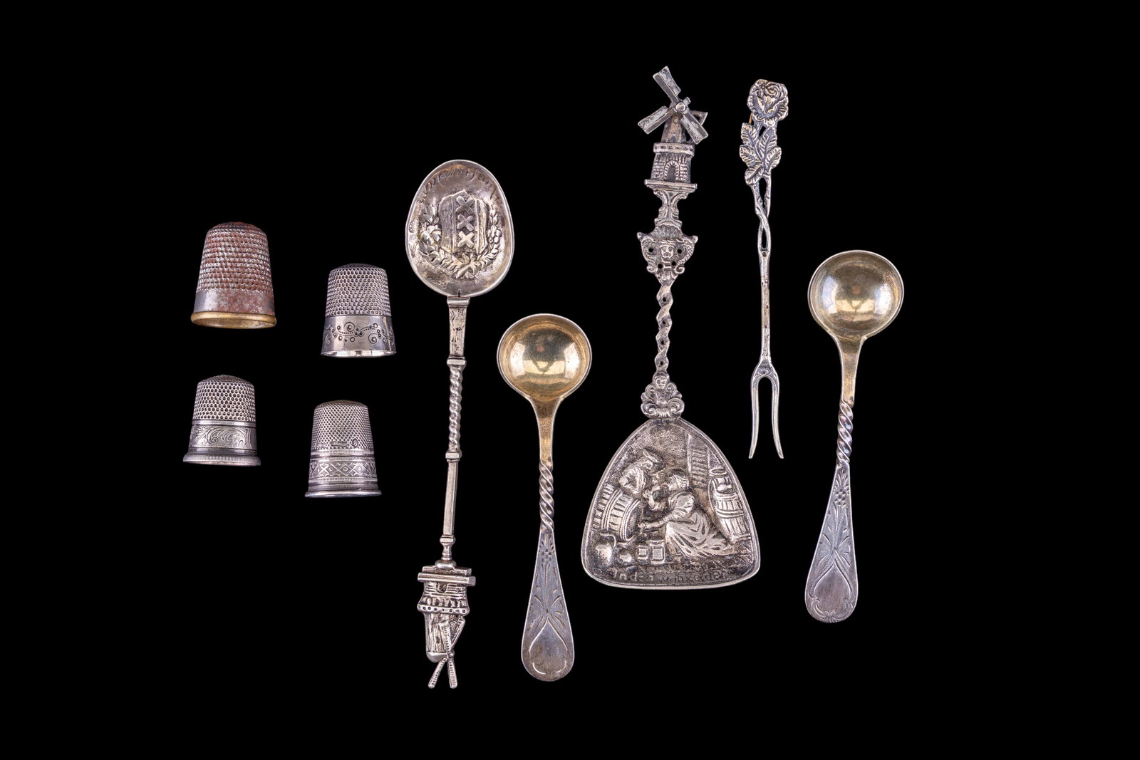 19th-20th C 800, 900 Silver Thimbles & Spoons (1 of 20)