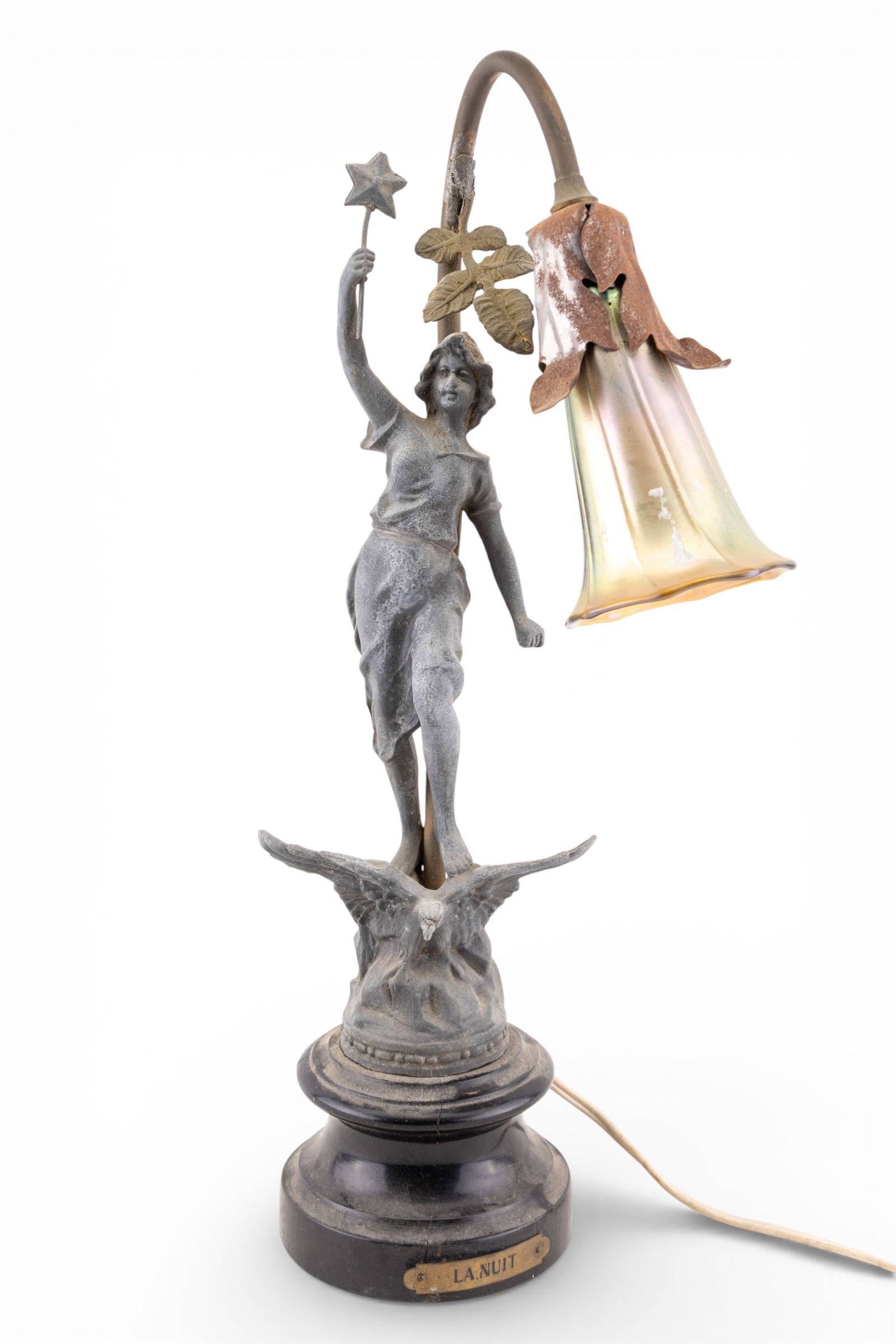 Art Nouveau Metal Figural Lamp, Tulip Shade (1 of 8)