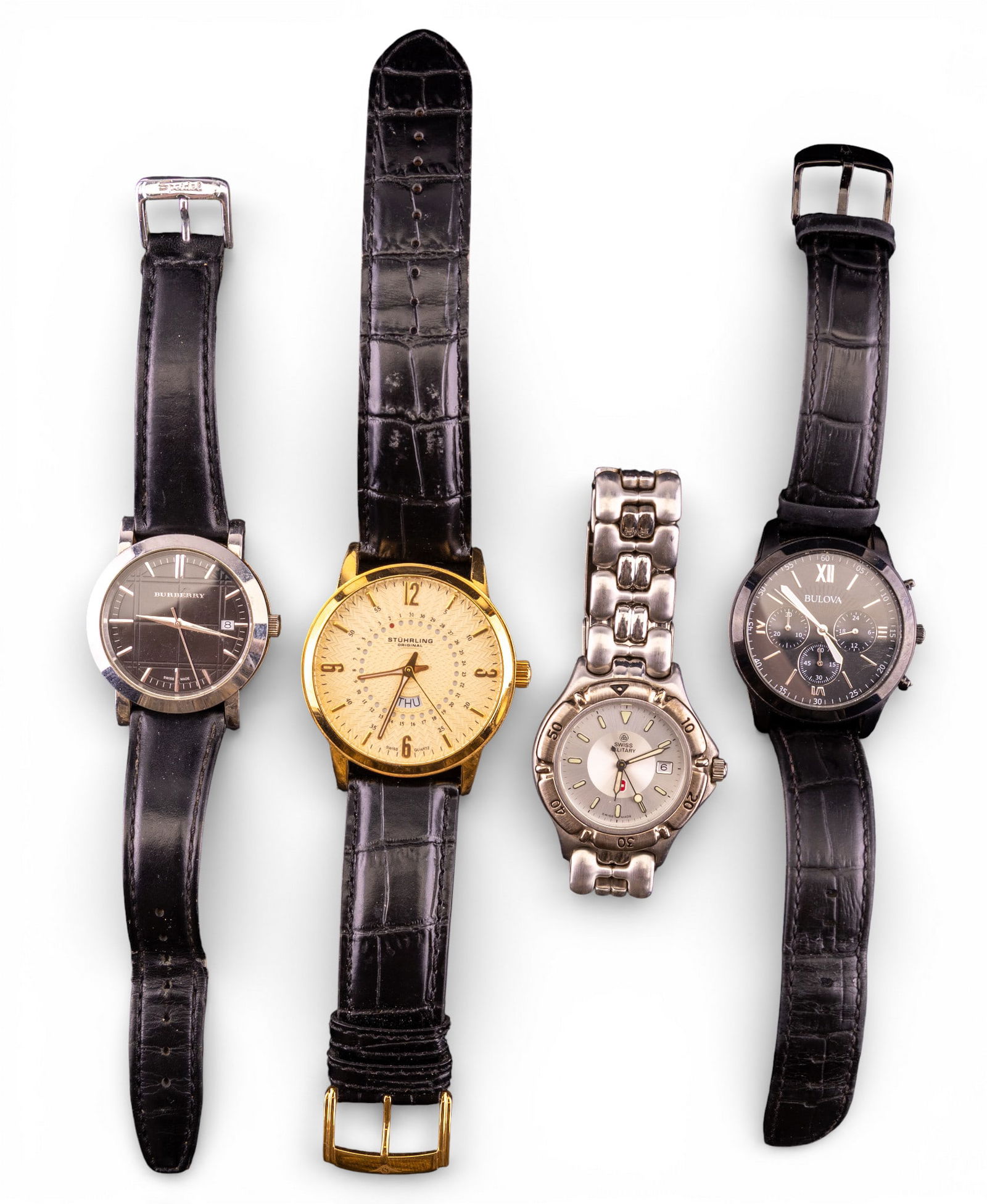Four Men's Wristwatches, Burberry, Bulova, Swiss (1 of 16)