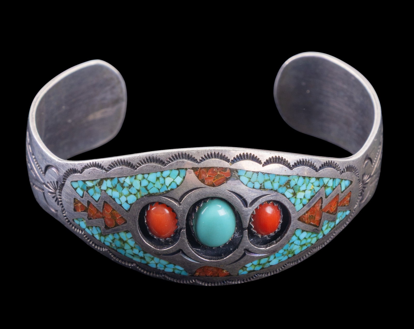 Native American Silver Turquoise Cuff Bracelet (1 of 6)