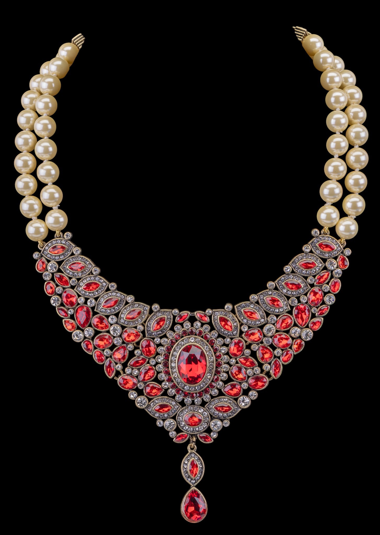 Heidi Daus Red Crystal & Simulated Pearl Necklace (1 of 5)