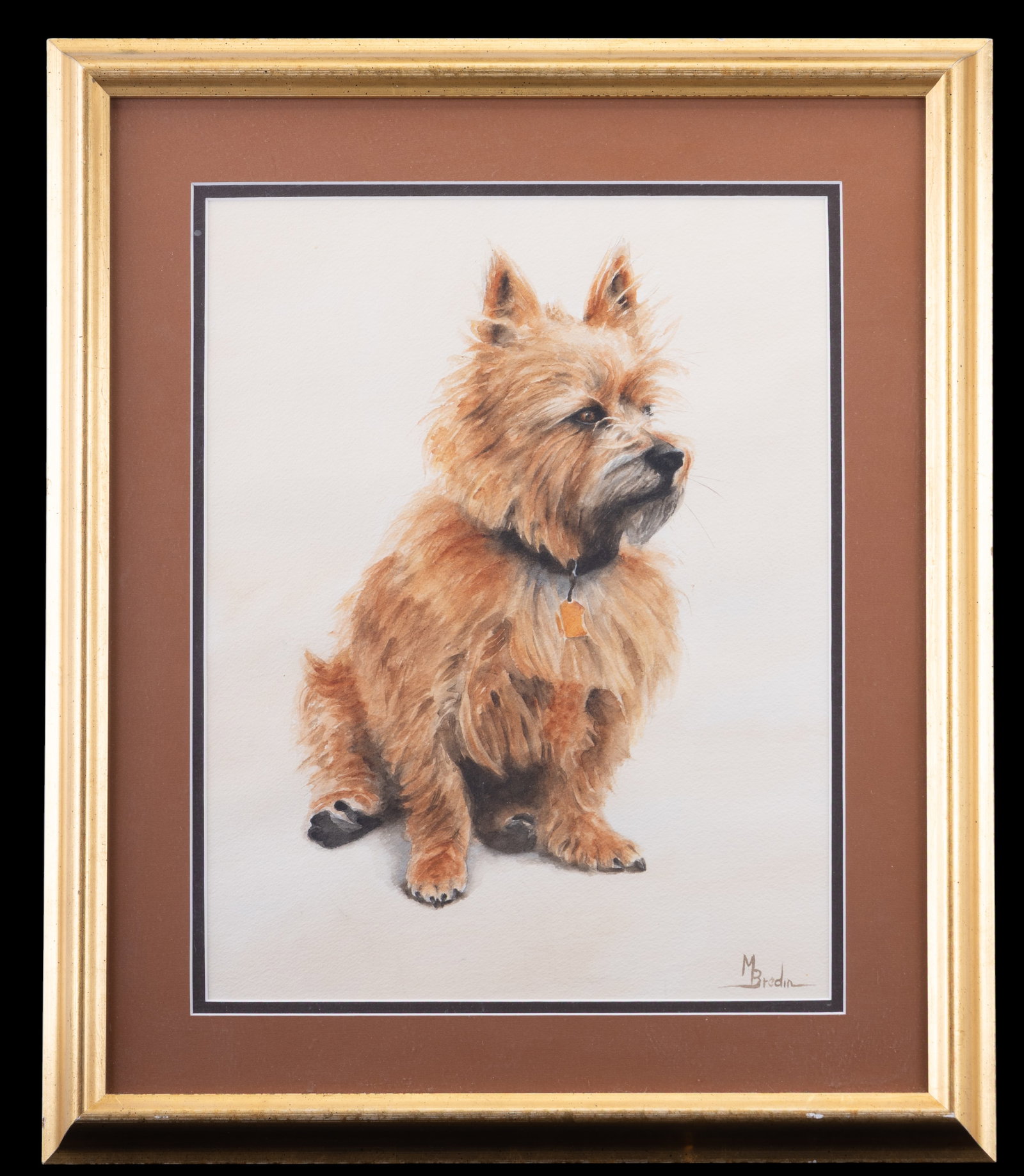 M. Bredin Signed Watercolor Terrier Portrait (1 of 5)