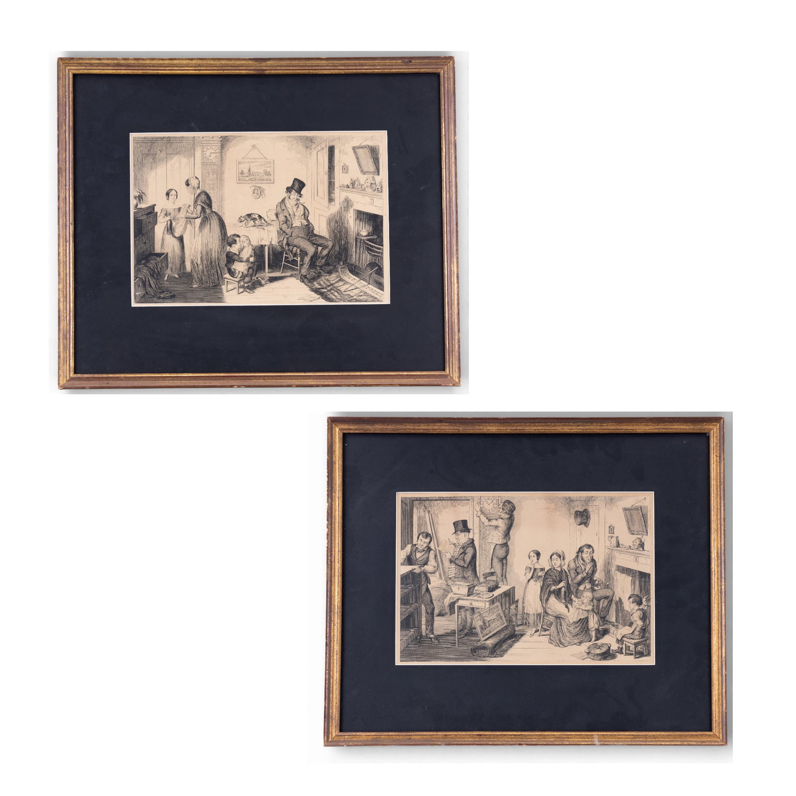 2 Framed Prints, George Cruikshank "The Bottle": Pair of framed prints after the famous temperance series The Bottle by British illustrator George Cruikshank (1792-1878). The scenes depictin domestic narratives illustrating the dustructive effects o