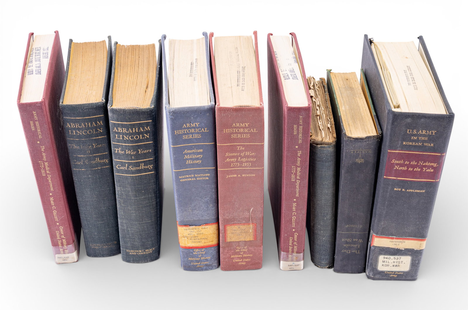 Vintage United States History Books w/ Lincoln: Abraham Lincoln : The War Years by Carl Sandburg Vol. 1 and 2 c. 1939, The Day Lincoln Was Shot by Jim Bishop c.1955, Brief History of the United States by John Bach McMaster c. 1918, four books from