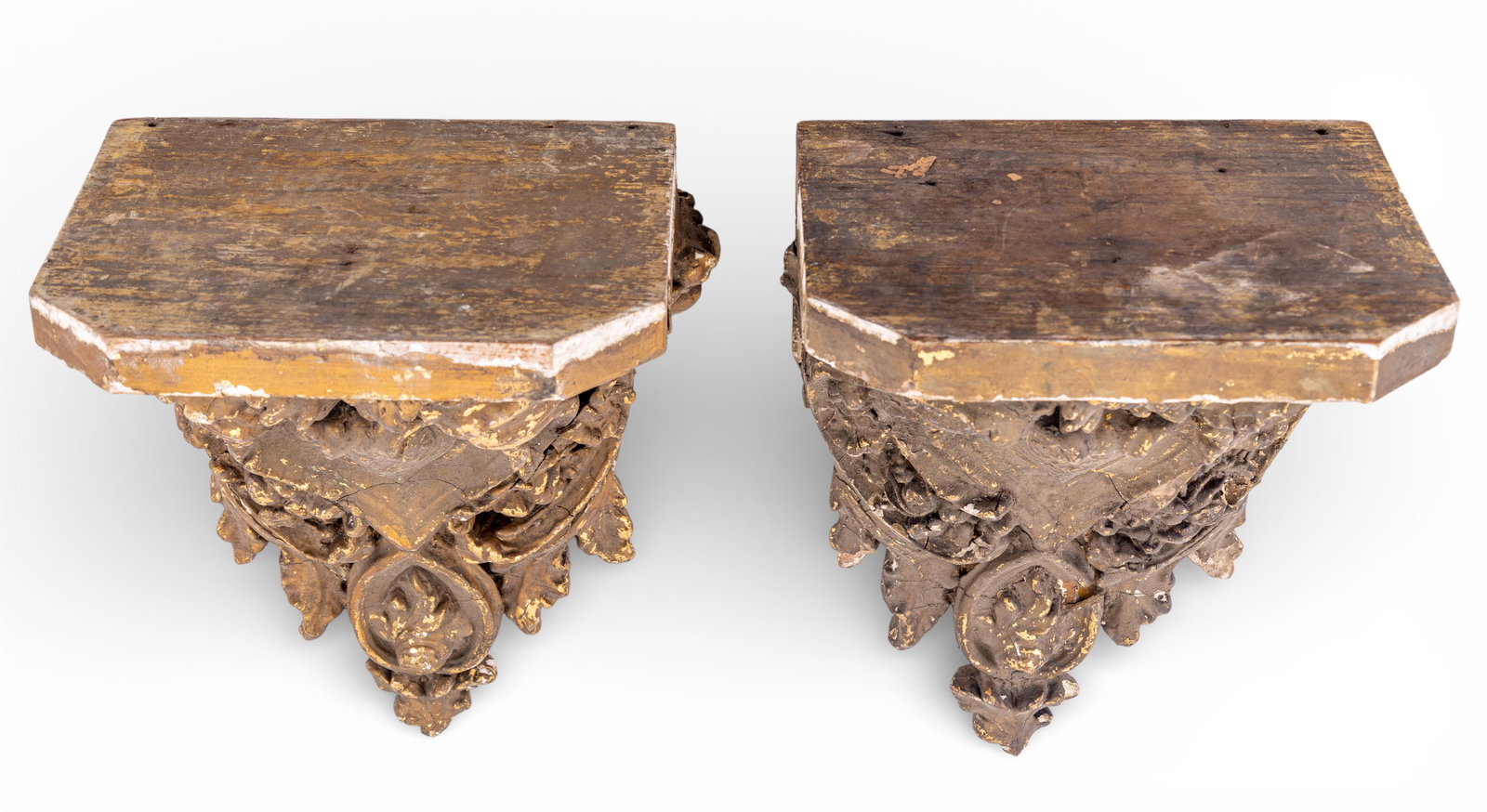 Antique Carved Wood and Gesso Sconce Shelves (1 of 7)