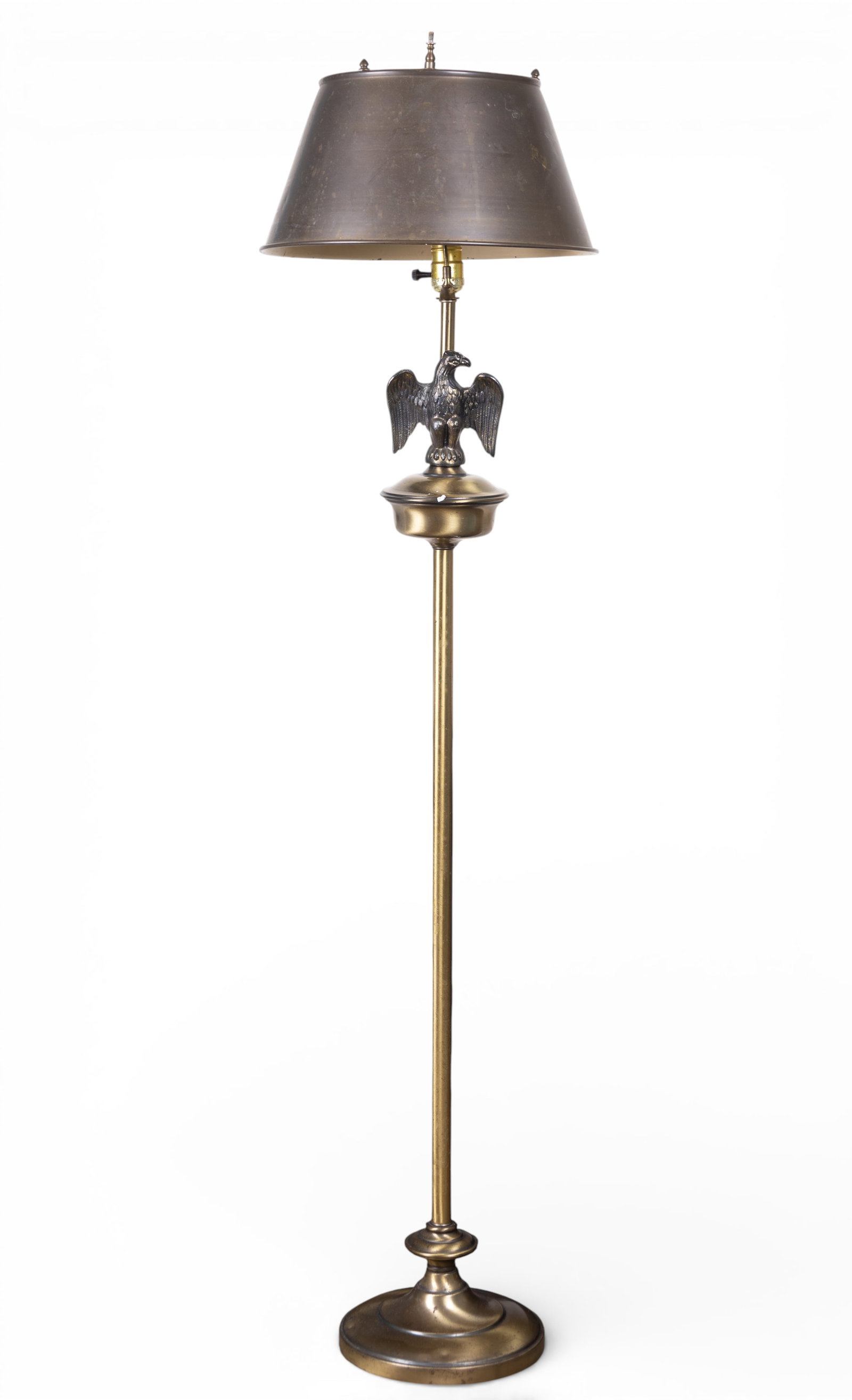 Brass Floor Lamp w/ Eagle & Tole Shade (1 of 7)