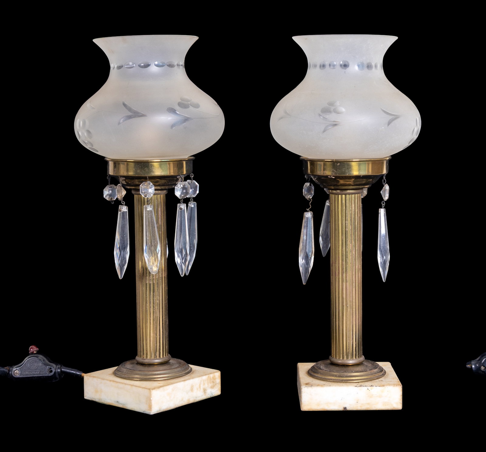 Vintage Brass and Frosted Glass Astral Lamps (2) (1 of 9)