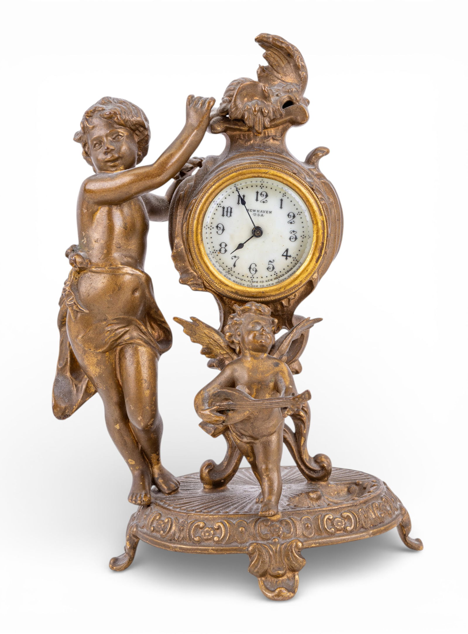 Figural New Haven Enameled Brass Mantel Clock (1 of 5)