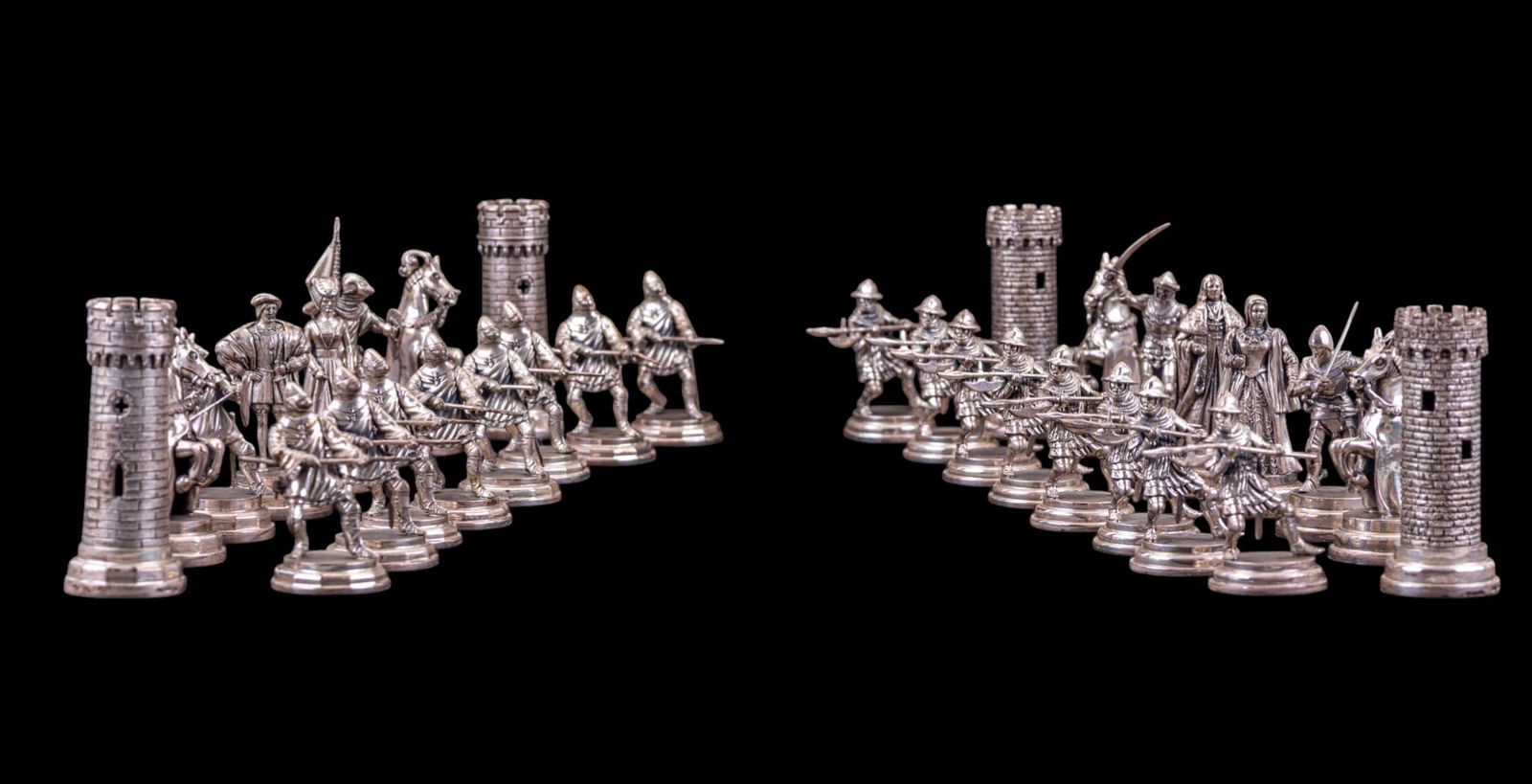 Cast Sterling Silver Chess Set, Italian (1 of 20)