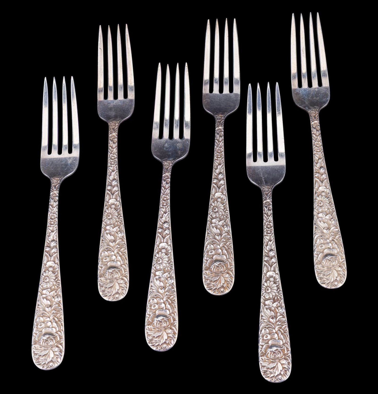 6 Repousse S. Kirk & Son Silver Dinner Forks (1 of 3)