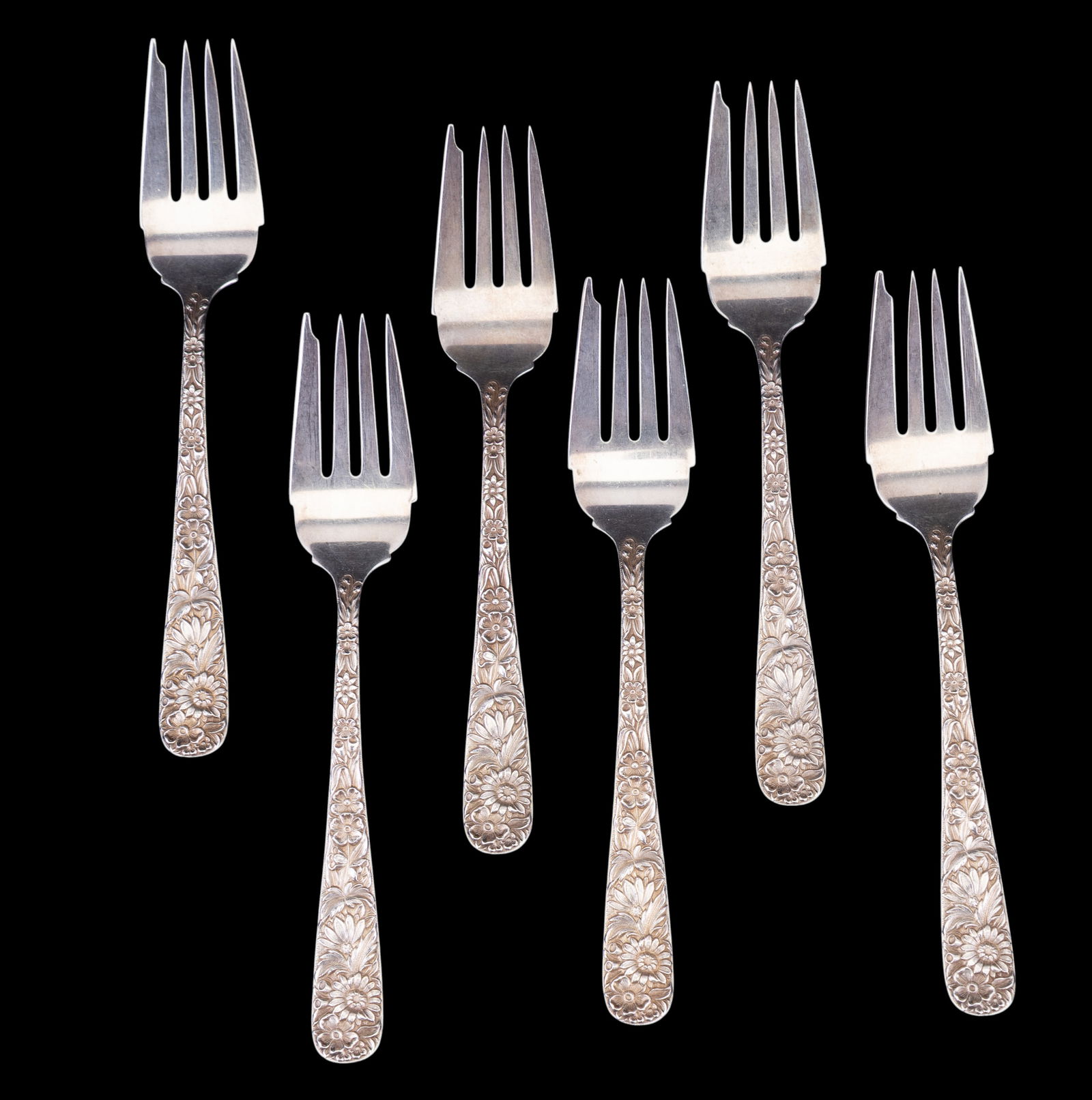 6 S. Kirk & Son Repousse Silver Salad Forks (1 of 4)
