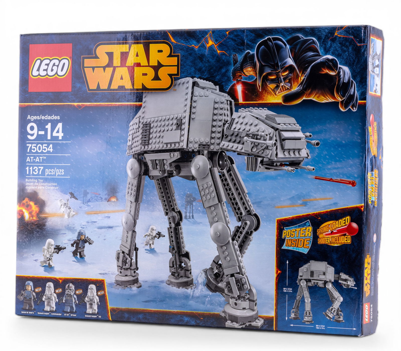 LEGO Star Wars AT-AT 75054, (NIB): LEGO Star Wars AT-AT Walker set, model number 75054, with 1,137 pieces. This set is designed for ages 9-14 and includes detailed instructions for assembly. Features articulated legs, moveable head, an