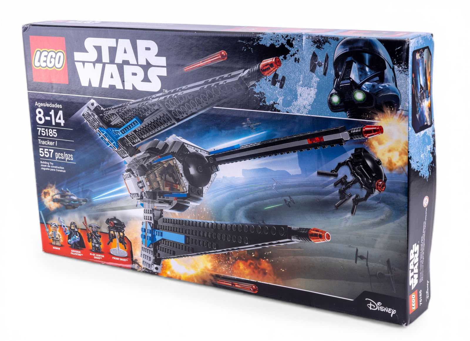 LEGO Star Wars Tracker I Set 75185 NIB: LEGO Star Wars Tracker I set, model 75185. Set includes 557 pieces and features Tracker I starship build. Designed for ages 8-14. Box is labeled as NIB (New in Box) and shows no visible signs of openi